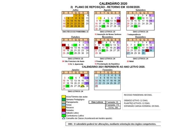 PLANO DE REPOSIÇÃO DE AULAS 2020 - 2 (Com início em AGOSTO).